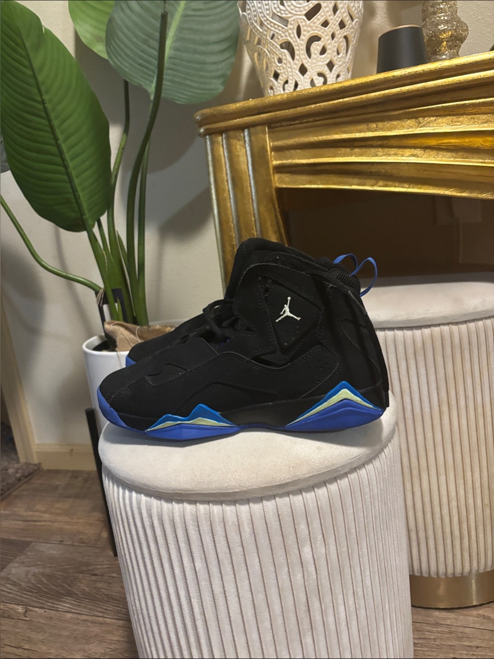 Jordan Kids Black with Blue and Yellow Accent Mid-Top Sneakers